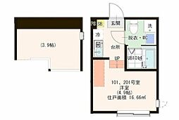 ハーモニーテラス足立 1階1Kの間取り