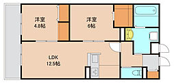 ルガロ市川 2LDKの間取図画像