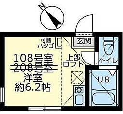 ユナイト四谷フォンターナ 1階ワンルームの間取り