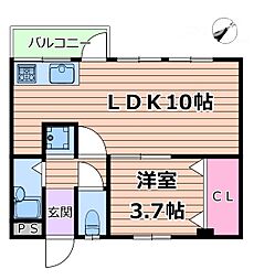 マンション山吹 3階1LDKの間取り