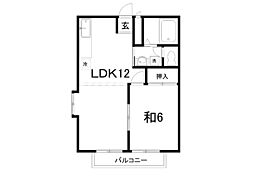フォブール西秦 1LDKの間取図画像
