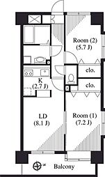 バーディーテラス仲町 2LDKの間取図画像