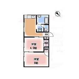 JR中央線 高尾駅 バス10分 石神坂下車 徒歩2分の賃貸アパート 2階2DKの間取り