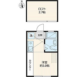 イーリスコート西横浜A ワンルームの間取図画像