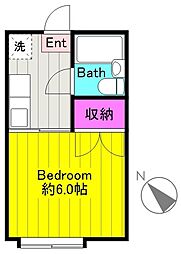 ア・ルエ東生田B 1Kの間取図画像