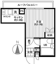 ライオンズマンション中野大和町 4階ワンルームの間取り