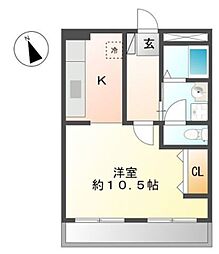 コーポラス小峰 1階1Kの間取り