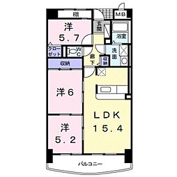 JR紀勢本線 紀三井寺駅 徒歩15分の賃貸マンション 3階3LDKの間取り