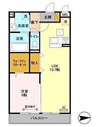 メゾン・ド・リアン 1階1LDKの間取り