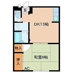 ハッピーハイツ 1DKの間取図画像