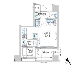 パークアクシス茅場町 9階ワンルームの間取り