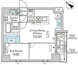 フルハウス赤羽 12階1LDKの間取り
