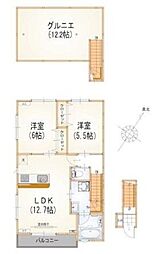 アルマコート万願寺 2LDKの間取図画像