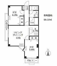 モンテ・ローザ 2LDKの間取図画像