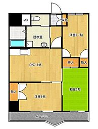 フローライト市川 3DKの間取図画像