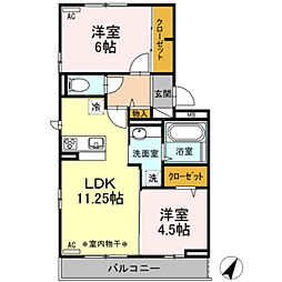 シェーン・アネーロ 2階2LDKの間取り