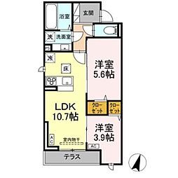 D-ROOM松木 1階2LDKの間取り