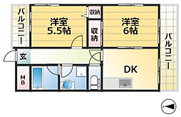 JR東海道・山陽本線 神戸駅 徒歩5分の賃貸マンション 8階2DKの間取り