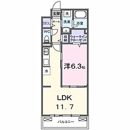ベル ブライト 1LDKの間取図画像
