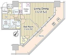 ユニゾンタワー 18階1LDKの間取り