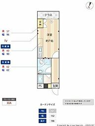 クオリアII 1階ワンルームの間取り