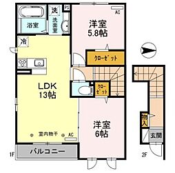 ラ・ルーチェ 2階2LDKの間取り