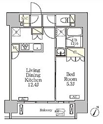 ジオエント白金台 6階1LDKの間取り