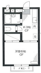 コトー西が丘 2階1Kの間取り
