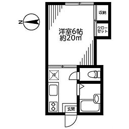第19紀州ハイツ 1Kの間取図画像