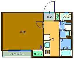 ヴィラ・デステ 2階1Kの間取り