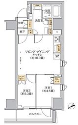 リビオメゾン新宿ウエスト 4階2LDKの間取り