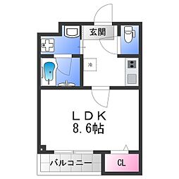 ソリティア桃谷 3階1Kの間取り