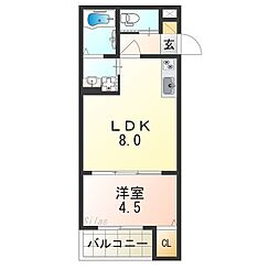 CRASTINE大蓮北4丁目A 1LDKの間取図画像