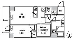 グランパセオ上野御徒町 9階2LDKの間取り