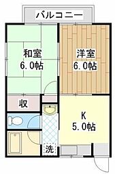 第5もえぎ野ハイツ 2DKの間取図画像