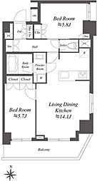 アイフラット両国 8階2LDKの間取り
