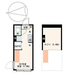 仮称東尾久二丁目 1階ワンルームの間取り