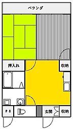 ラウレス江川 1階2DKの間取り