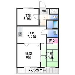 JR紀勢本線 紀三井寺駅 徒歩22分の賃貸アパート 2階3DKの間取り