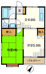 パークフルール 1階2DKの間取り