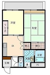 メゾンド・トキタ 2階2DKの間取り