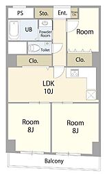 麻布東町マンション 4階2LDKの間取り