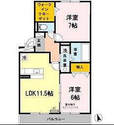 ファミリーメイト矢田B 2LDKの間取図画像