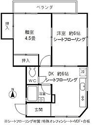 コーポ五十嵐 2階2DKの間取り