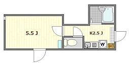 リブHIDE-ONE 1Kの間取図画像