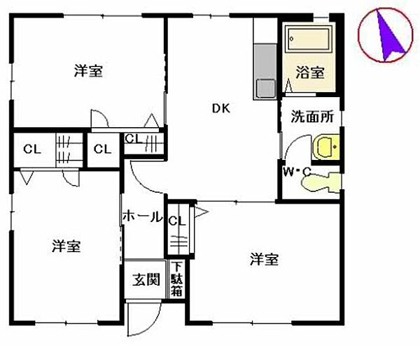 ライズヴィレッジ甘木　Ｂ棟 B0001｜福岡県朝倉市頓田(賃貸アパート3DK・1階・52.65㎡)の写真 その2