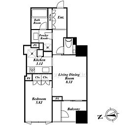 ザ・パークハウス西麻布レジデンス 1LDKの間取図画像