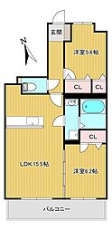ヴァンヴィータ 2LDKの間取図画像