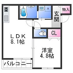 フジパレス黒田V番館 1階1LDKの間取り