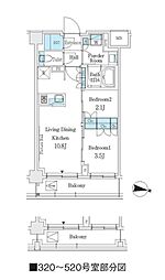 ジェイグランコート品川西大井ウエスト 5階2LDKの間取り